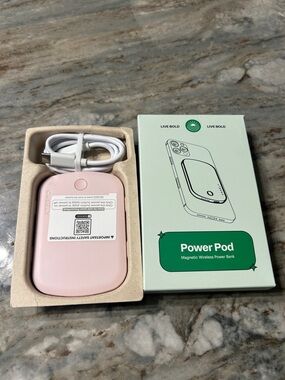 Brand New Power Pod Magnetic Wireless Power charging Bank - Pink Casely